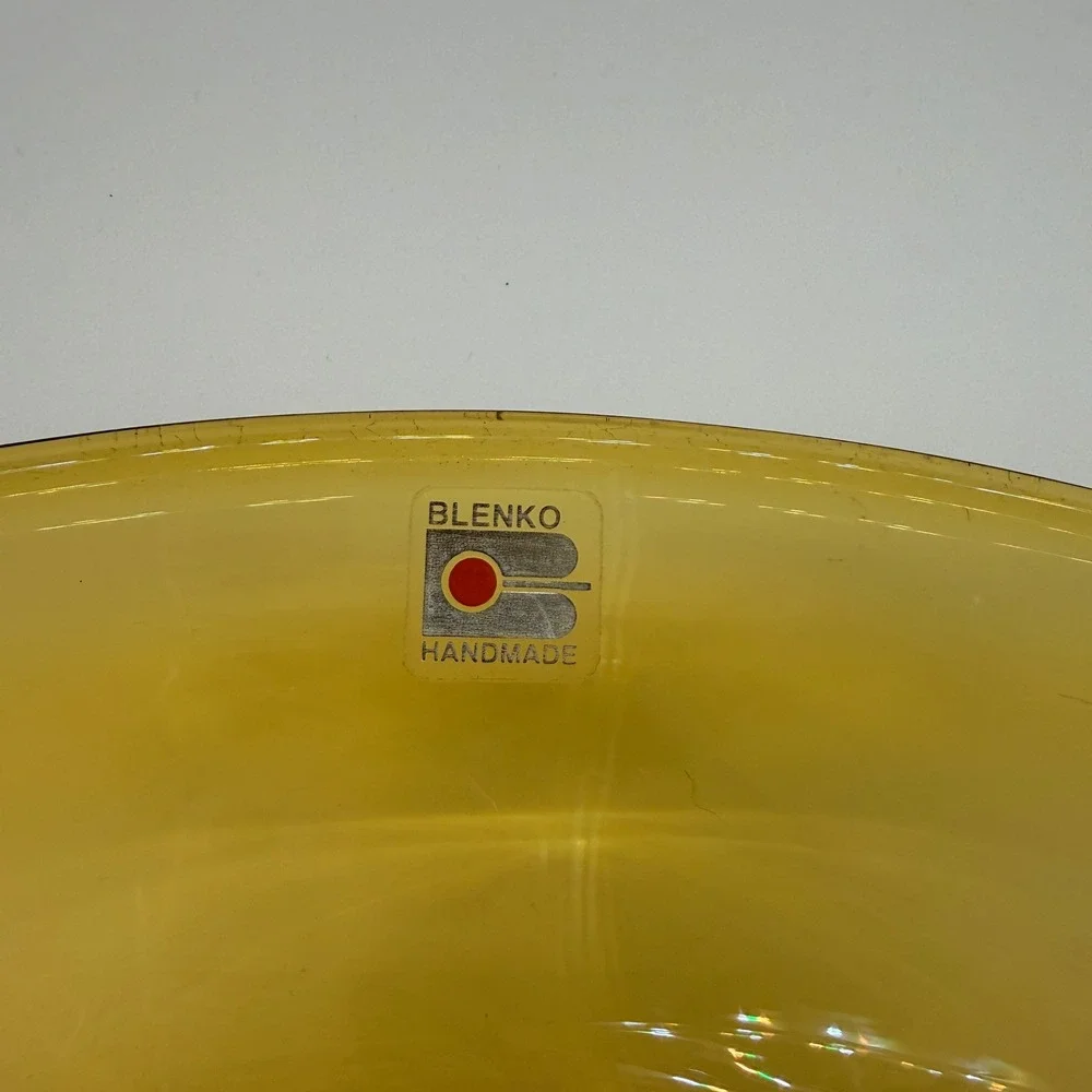 Blenko 8512 Amber Hand Blown Art Glass Pedestal Centerpiece Bowl